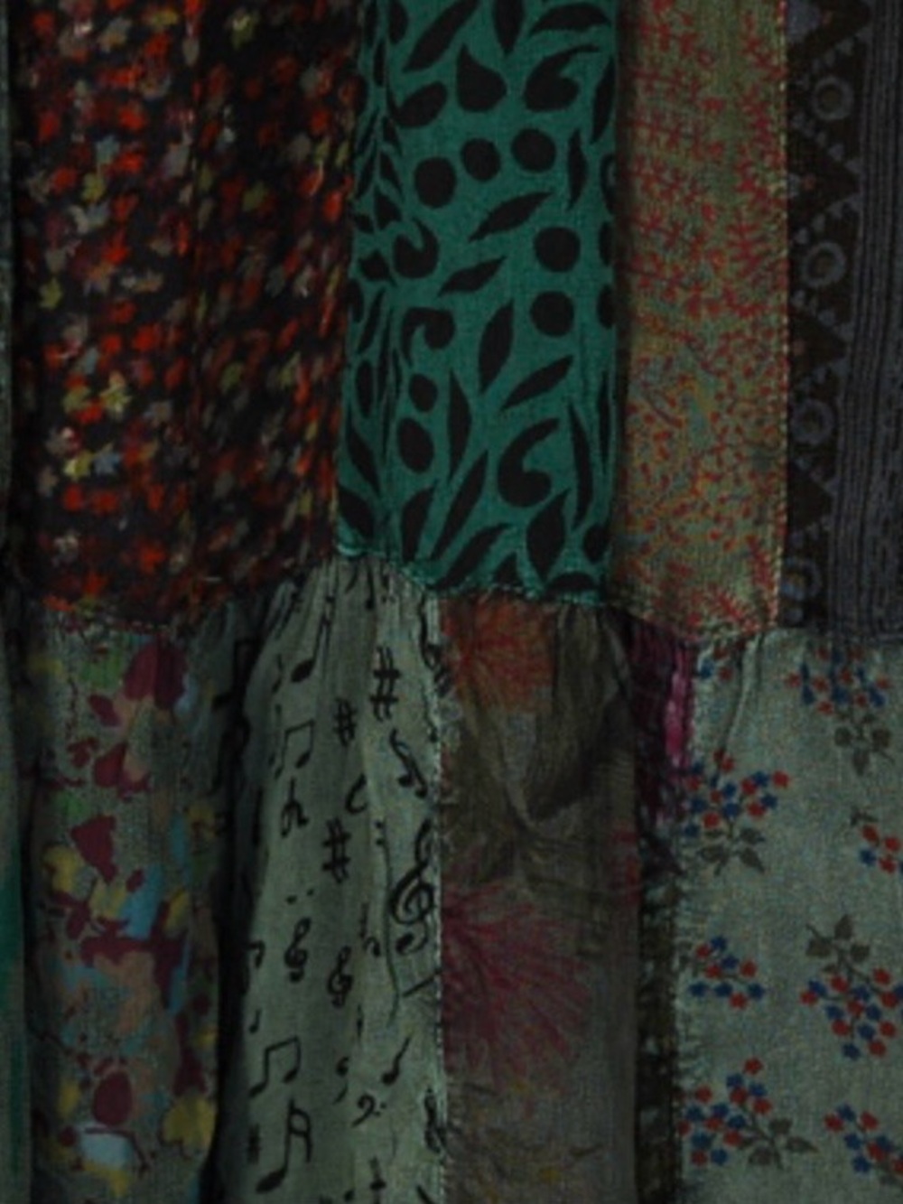 New: Young Threads “Basil” Mixed Patchwork Tiered Flowing Maxi Skirt• Medium - Picture 3 of 6